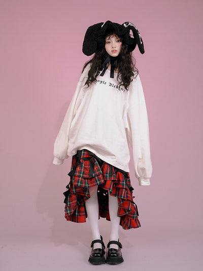 Angel-Wings-Loose-Sweatshirt-matched-with-red-plaid-skirt