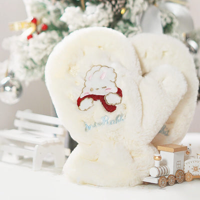 Christmas-Snow-Rabbit-Embroidery-Faux-Fur-Fluffy-Mittens