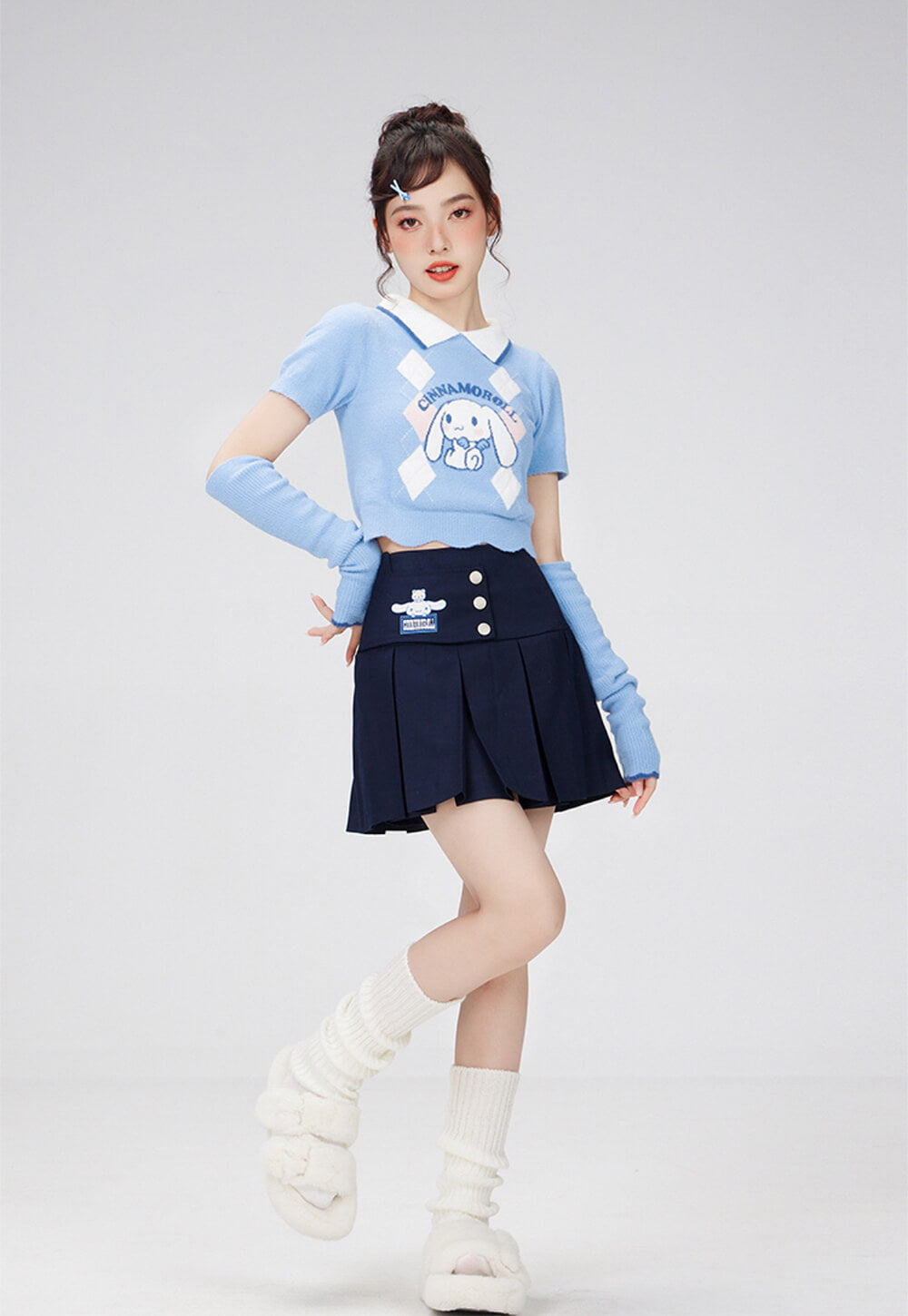 Cinnamoroll-Outfit-Styled-by-Short-Sleeve-Crop-Sweater-and-Star-Arm-Sleeve-Warmer-Set