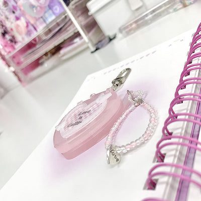 Custom-Photos-Pink-Heart-Shaped-Flip-Phone-Charm-Keychain-side-detail-show