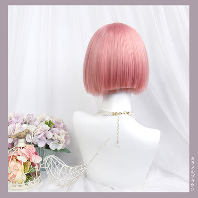 Cute-Pink-Bob-Short-Hair-Wig-backside-show