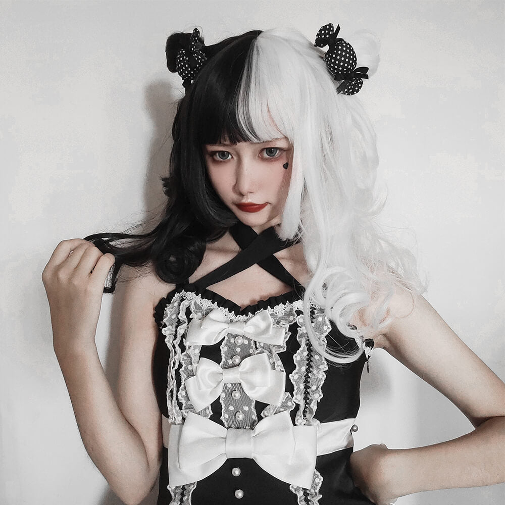 Gothic Black and White Split Wig with Bangs Kawaiienvy