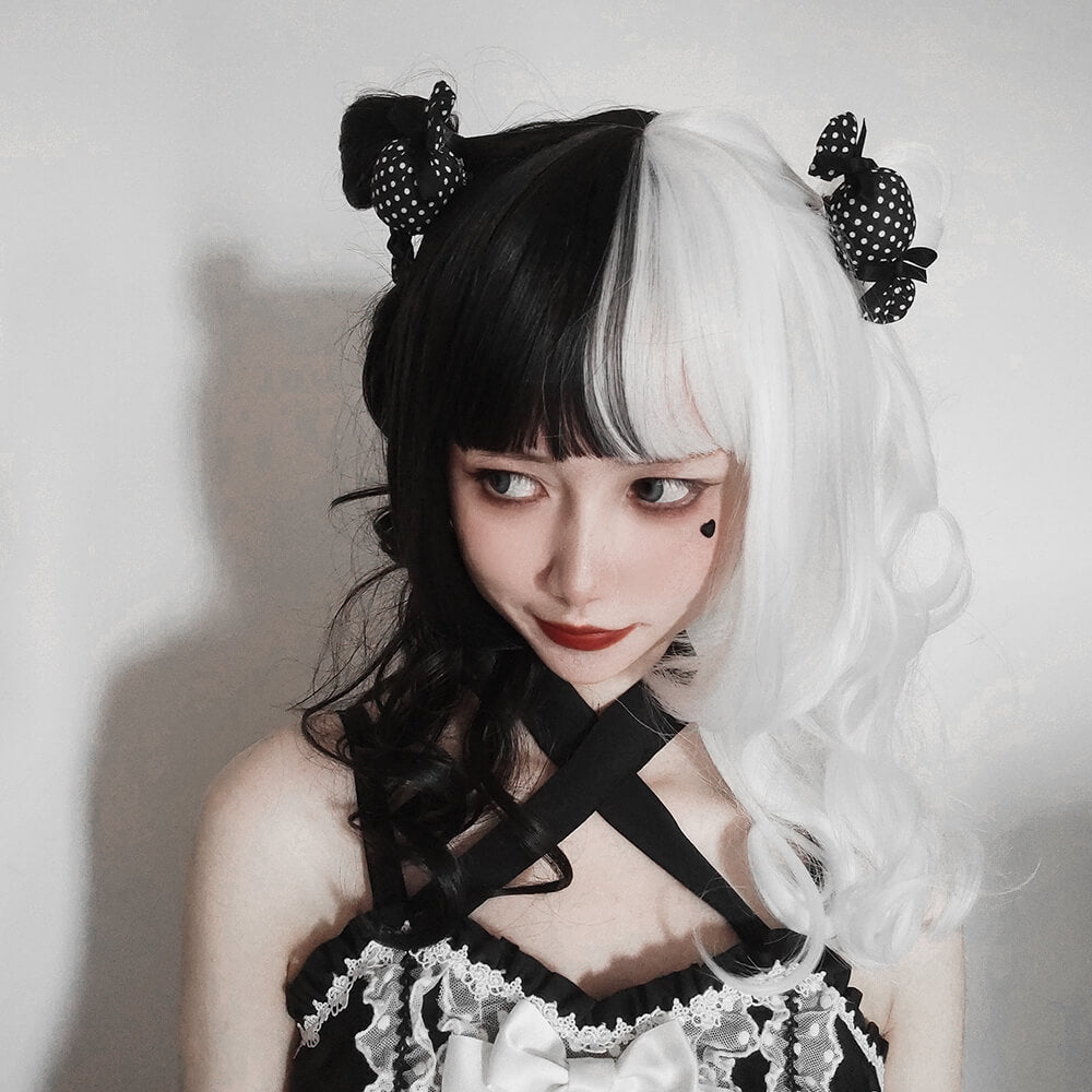 Gothic Black And White Split Wig With Bangs - Kawaiienvy – Kawaiienvy