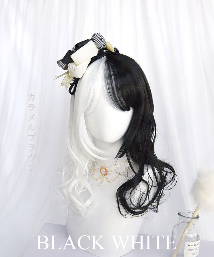 Gothic Black and White Split Wig with Bangs Kawaiienvy