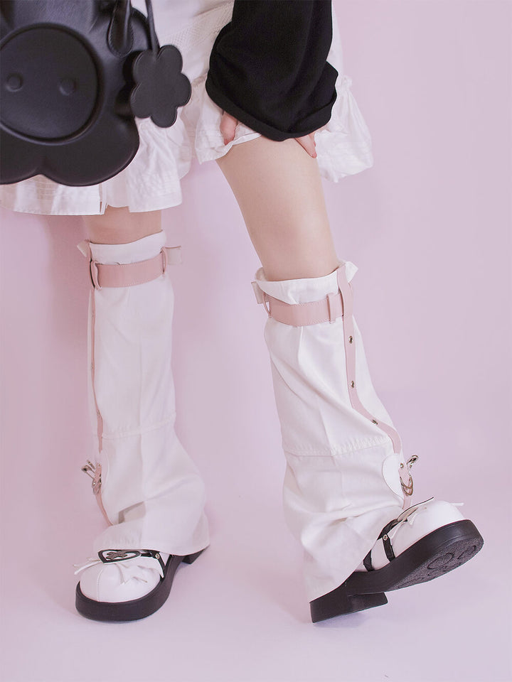 【mnem】Belt Washing Leg Warmer Heartbeat Crisis Pink Buckle Belt White Punk JK Leg Warmer