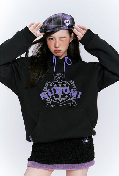 Japanese-girl-fashion-kuromi-preppy-look-styled-by-kuromi-black-hoodie-and-black-mini-skirt-and-kuromi-hat