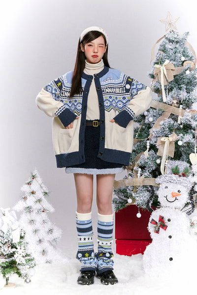 Japanese-style-kawaii-cinnamoroll-navy-and-blue-sweater-cardigan-and-sherpa-mini-skirt-outfit