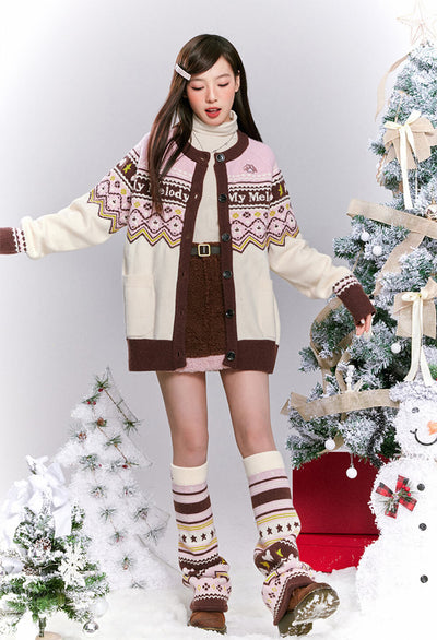 Japanese-style-sweet-my-melody-pink-and-brown-sweater-cardigan-and-sherpa-mini-skirt-outfit