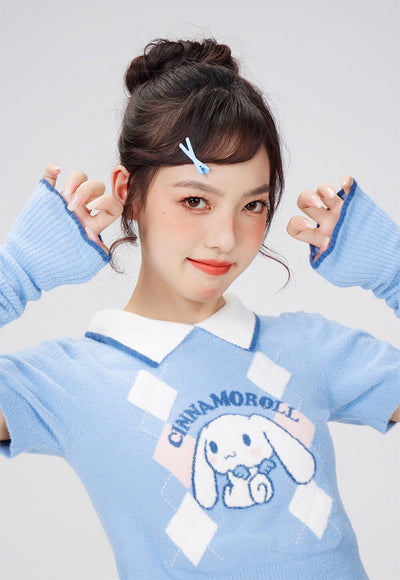Kawaii-Cinnamoroll-Short-Sleeve-Crop-Sweater-and-Star-Arm-Sleeve-Warmer-Set-blue