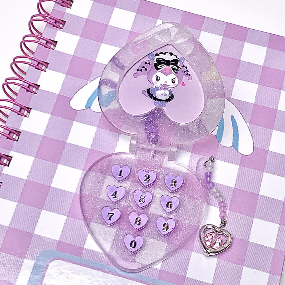 Kawaii-Purple-Heart-Shaped-Custom-Photos-Flip-Phone-Charm-Keychain