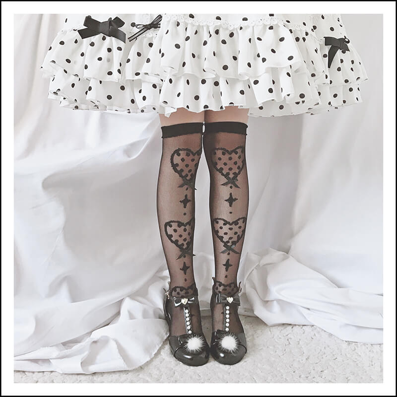 Calcetines hasta la rodilla con lazos Lolita Heats