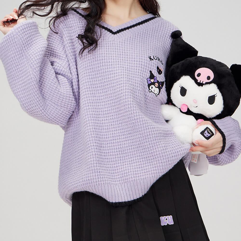 Kuromi-purple-loose-knit-cricket-sweater-with-star-embroidery-sailor-collar