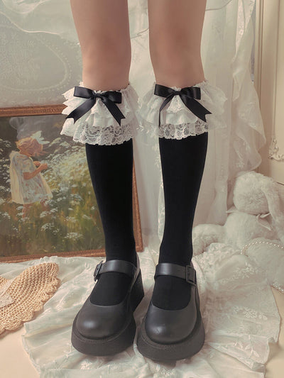 Lolita--White-Lace-Black-Ribbon-Bow-Knee-Socks