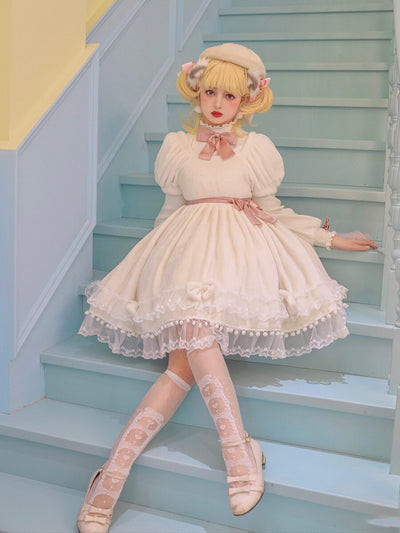 Lolita-Bow-Hearts-Pattern-Lace-Knee-Socks-white