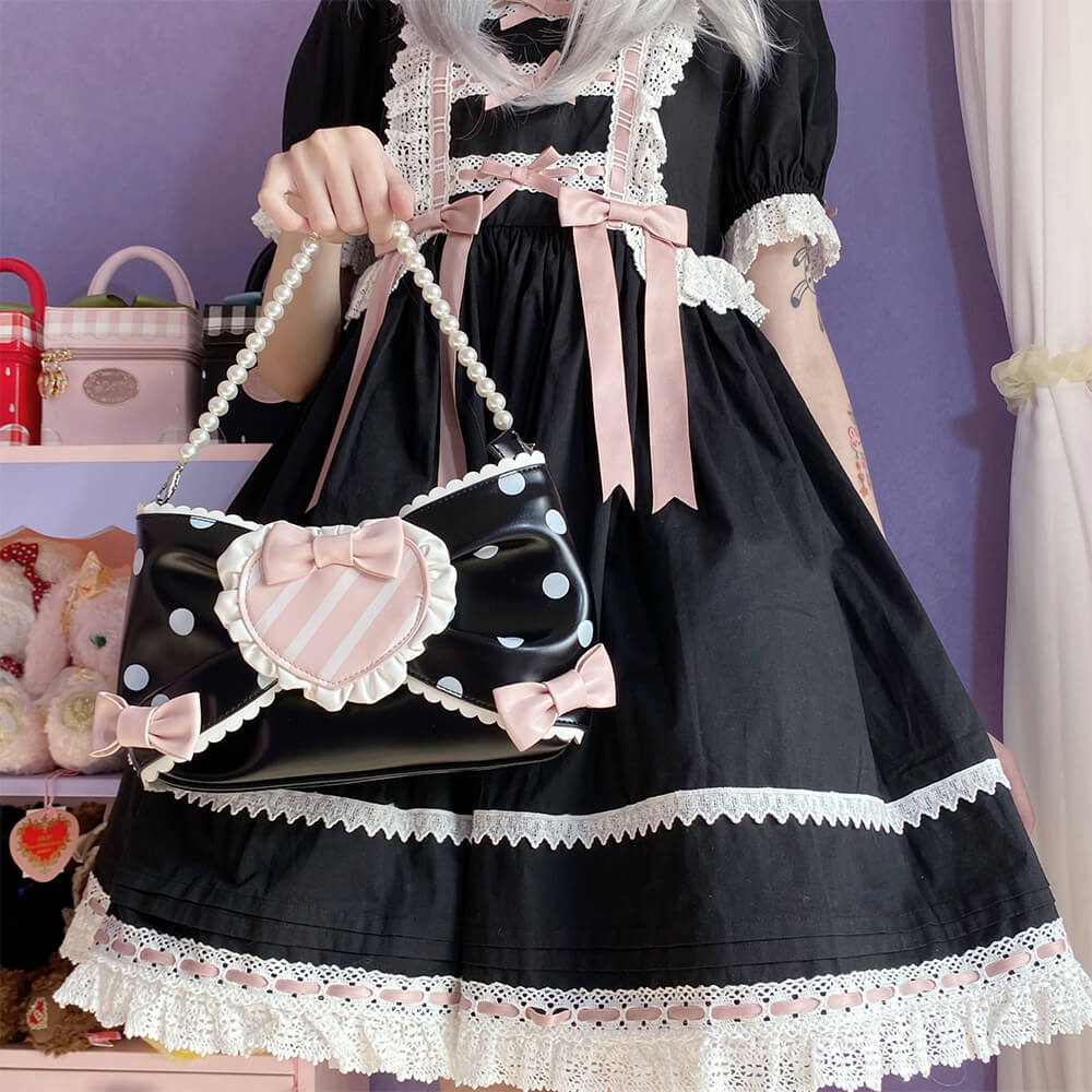 Lolita-Dots-Heart-Bow-Handbag-black
