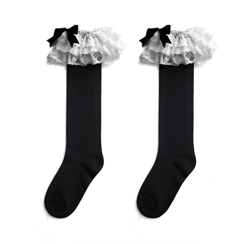 Lolita-Lace-Ruffle-Ribbon-Bow-Knee-Socks-black