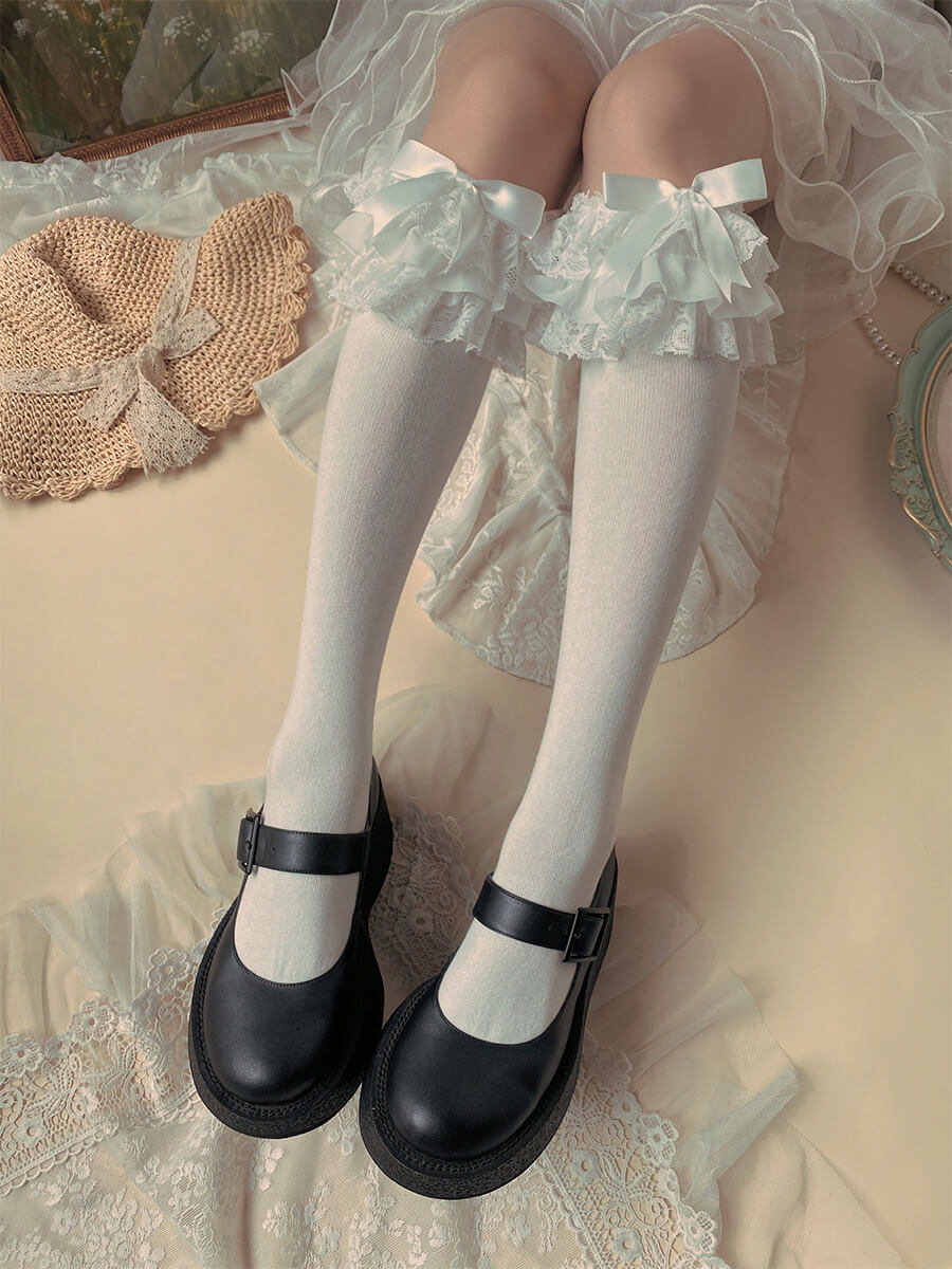 Lolita Lace Ruffle Top Bow Socks - Kawaiienvy – kawaiienvy