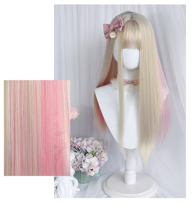 Long-Straight-Blond-Hair-with-dyed-pink-wig
