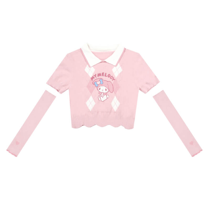 Crop Top Aesthetic Sweater With Collar My Melody Argyle Short