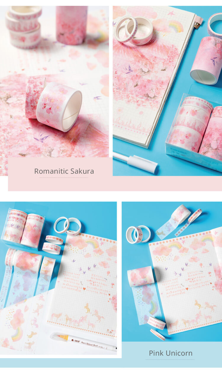 Kawaii Washi Tape Set - 5 Rolls Cute Washi Paper Masking Tape and 9Pcs  Stickers Set, DIY Decorative Stickers for Journaling, Scrapbooking, Crafts