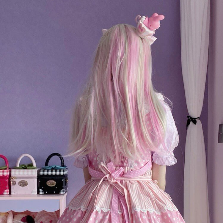 Pastel-Beige-Pink-Hanging-Ears-Long-Straight-Hair-Wig