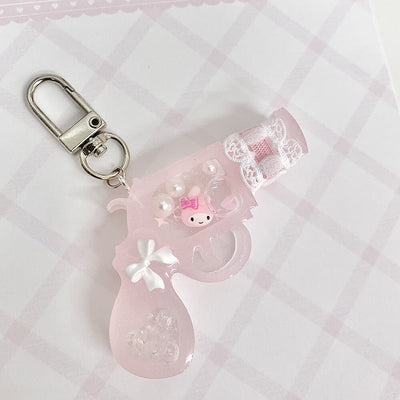 Pink-Resin-Lace-Gun-Charm-Keychain-with-melody-and-pearls-filling