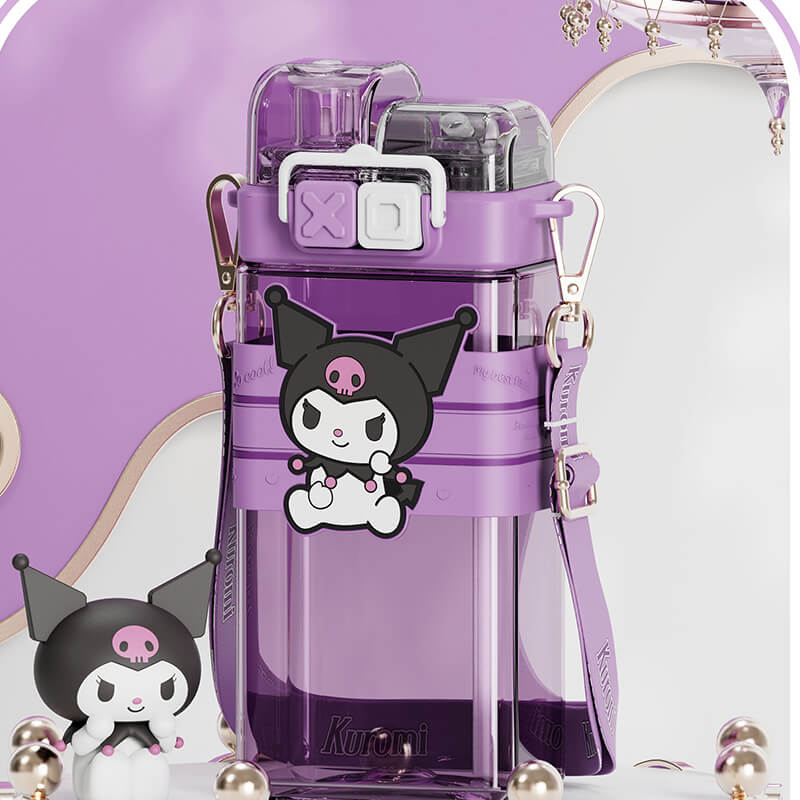 Sanrio-Punk-Series-Purple-Kuromi-Tritan-Double-Drink-Flat-Sipper-Water-Bottle-with-Adjustable-Strap-520ml