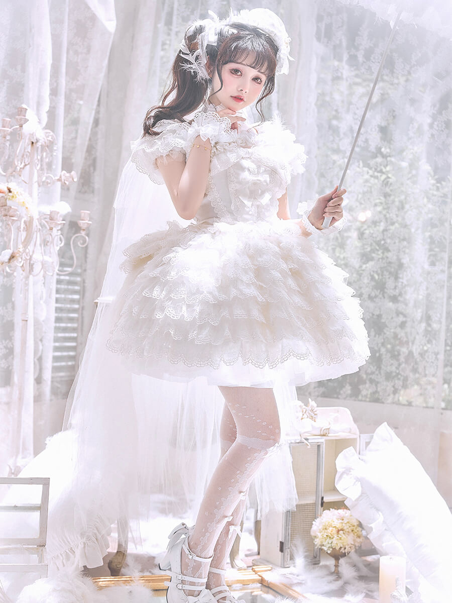 Flower's Wedding Dress Lolita Tights - Kawaiienvy flower Wedding thigh socks White Flower's Wedding Dress Lolita Tights - Kawaiienvy flower Wedding thigh socks White