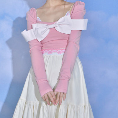 Sweet-Bow-Square-Neck-Pink-Top