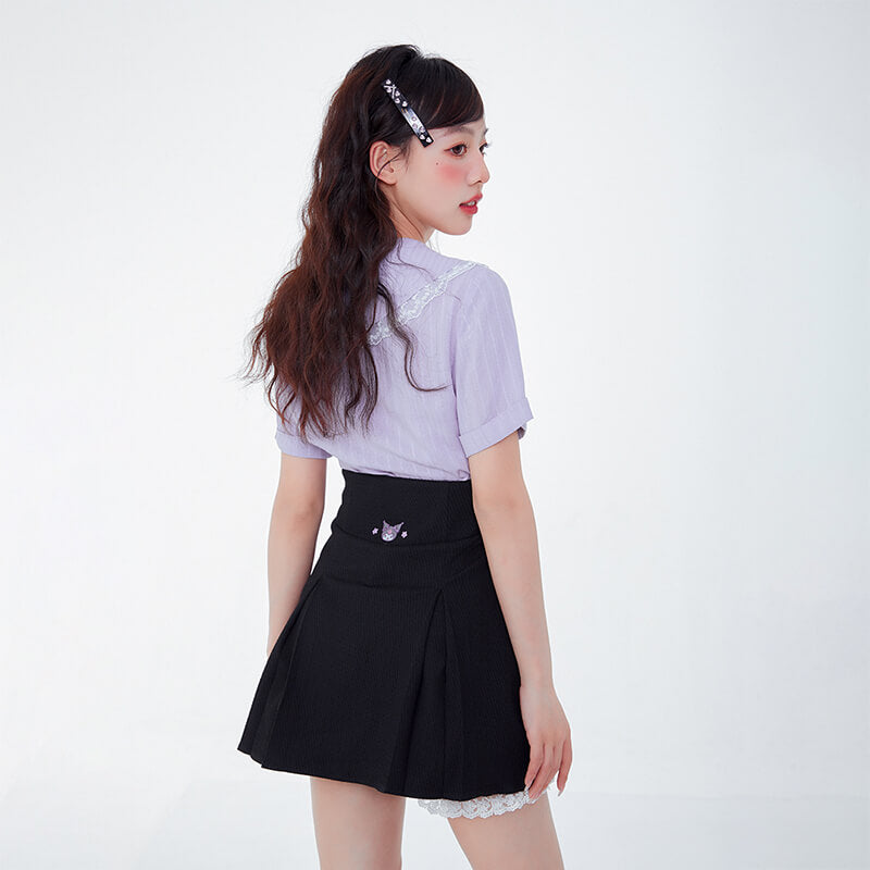 backside-display-of-lace-trim-sailor-collar-short-sleeve-double-breasted-purple-blouse-and-black-high-waisted-skirt