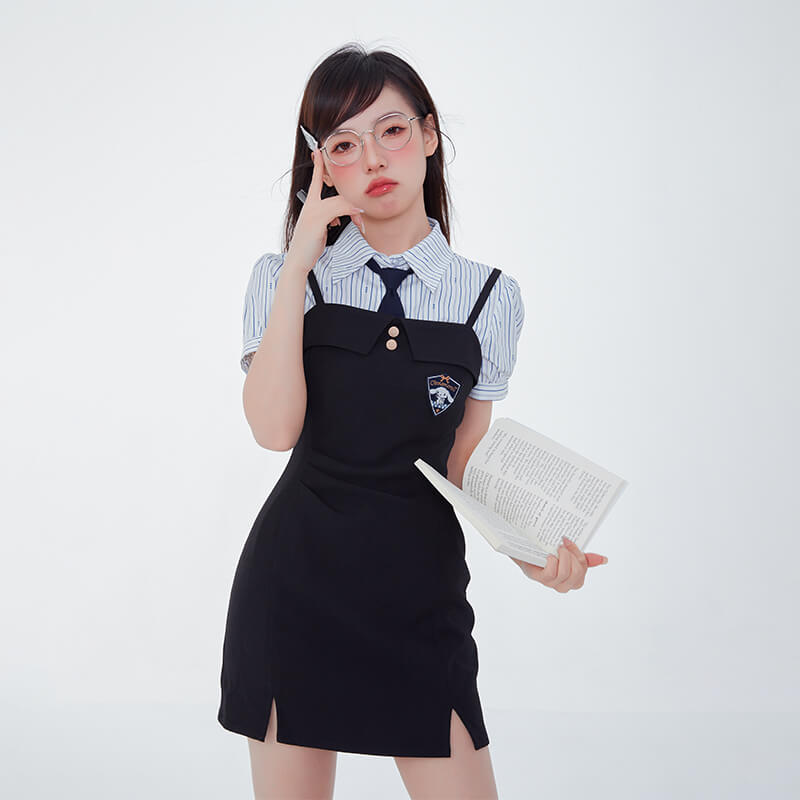beautiful-reading-girl-wearing-cinnamoroll-embroidery-badge-side-slits-black-suspender-dress
