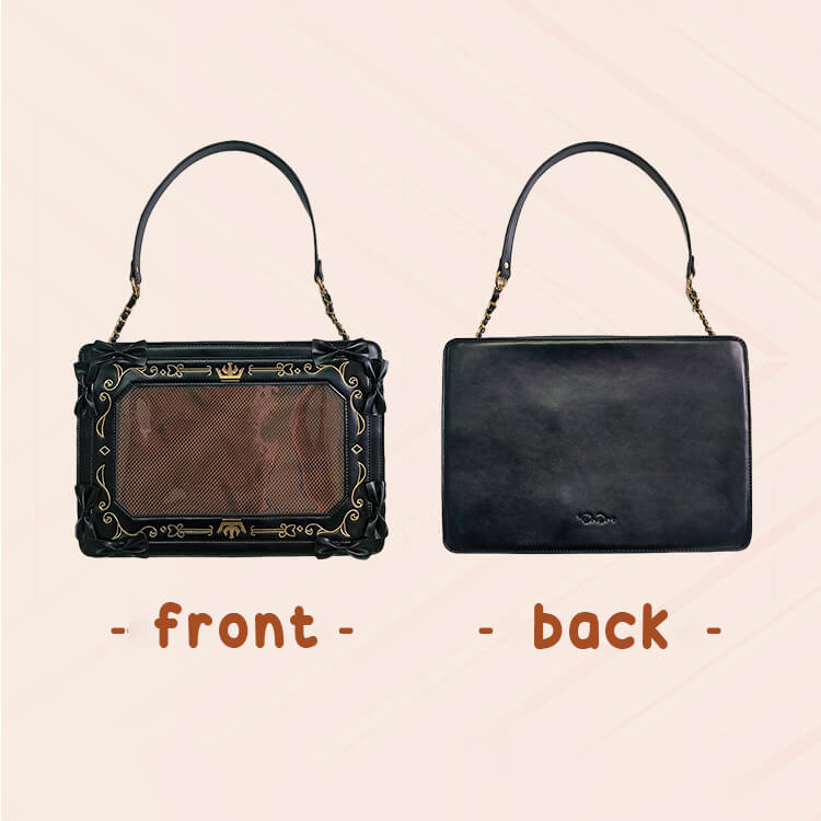 black-color-retro-square-shape-picture-frame-ita-bag-front-side-and-back-side-display