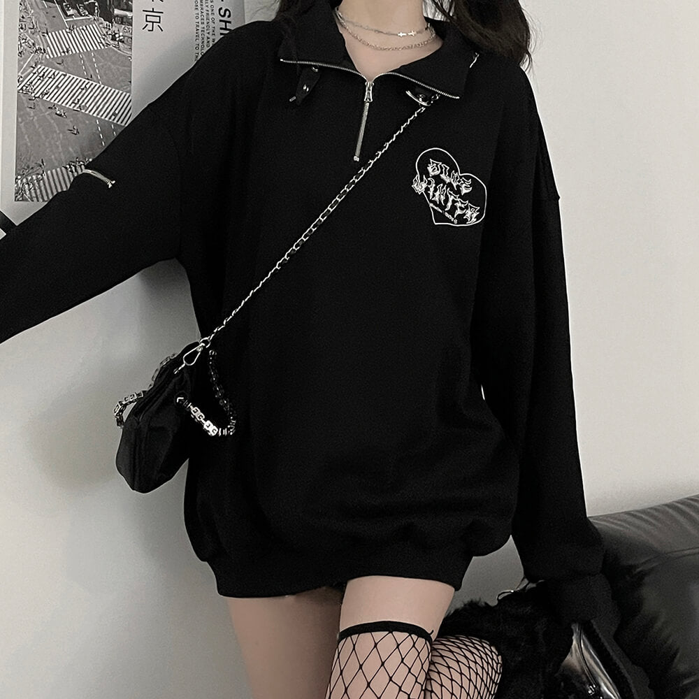 black-oversized-half-zip-sweatshirt-with-heart-and-letters-embroidery