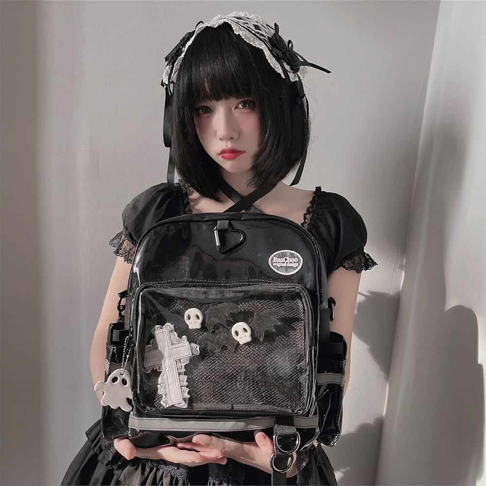 black-pu-ita-backckpack-bag-with-ghost-pendant