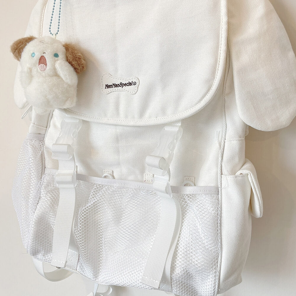 buckle-and-mesh-pocket-in-front-detail-display-of-the-puppy-ears-white-school-backpack-bag