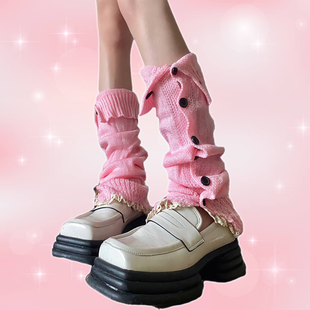 Lace Trim Button Knit Leg Warmers – kawaiienvy