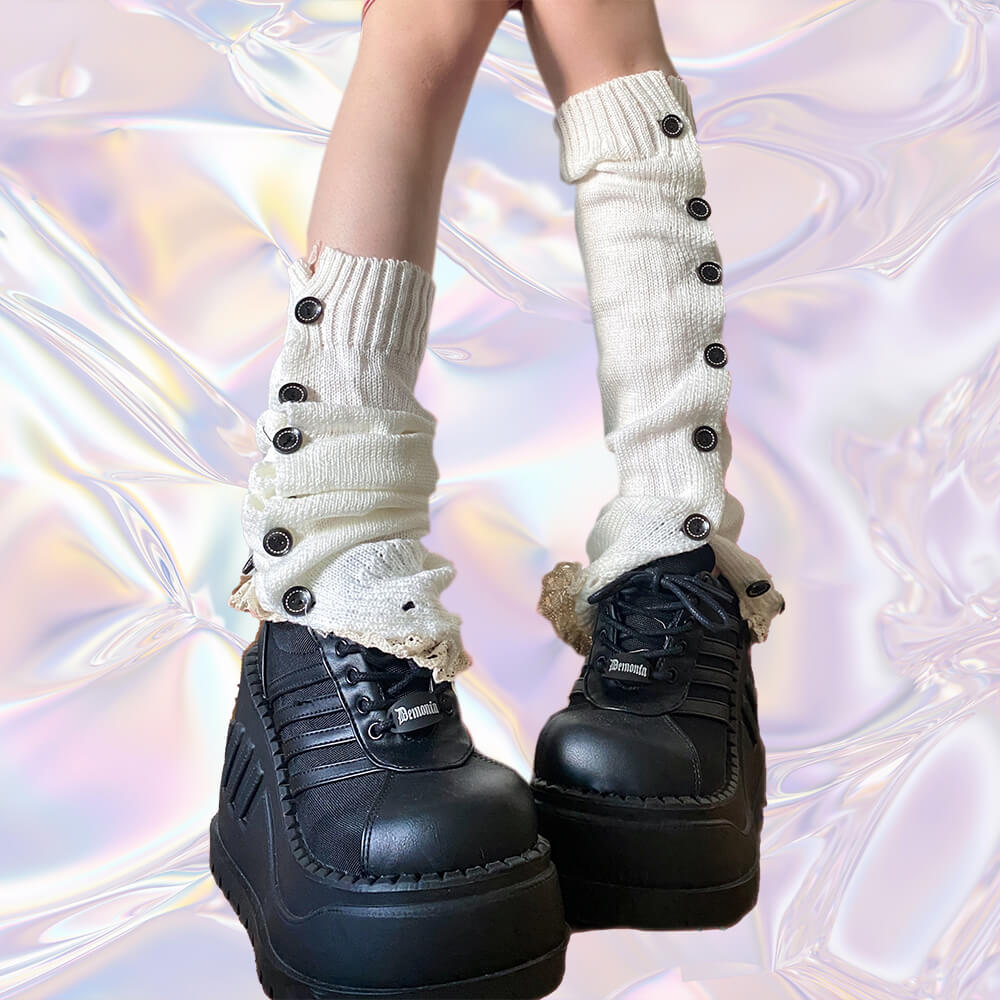 Lace Trim Button Knit Leg Warmers – kawaiienvy