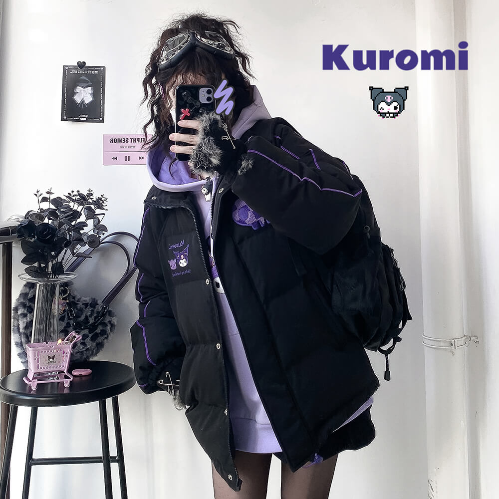 cheeky-but-charming-kuromi-embroidery-black-puffer-jacket
