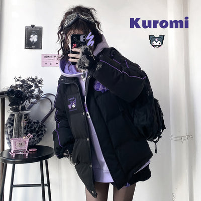 cheeky-but-charming-kuromi-embroidery-black-puffer-jacket