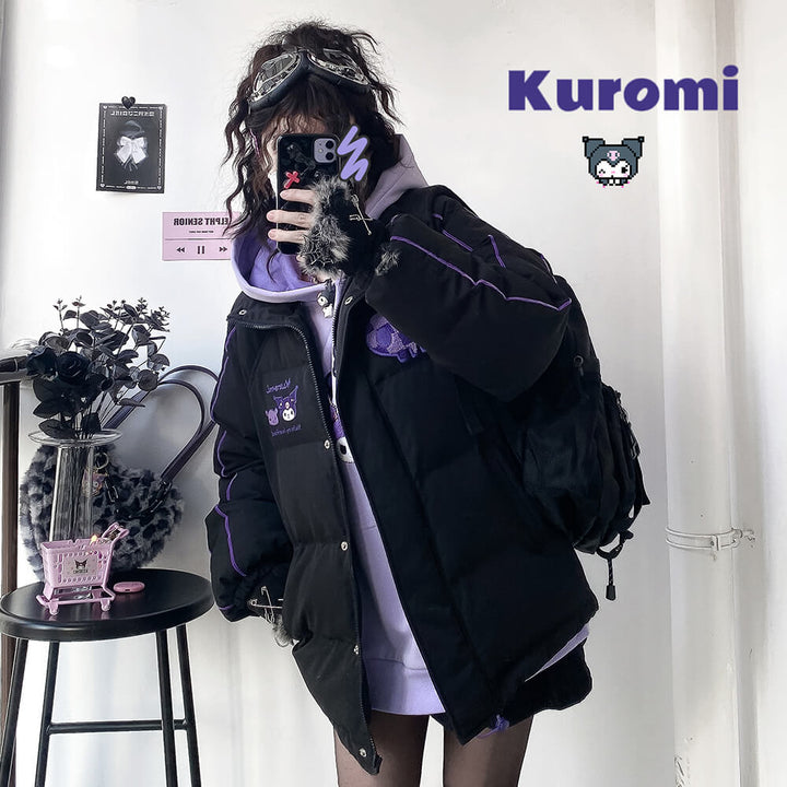 Kuromi Embroidery Blue Puffer Jacket – KawaiiEnvy