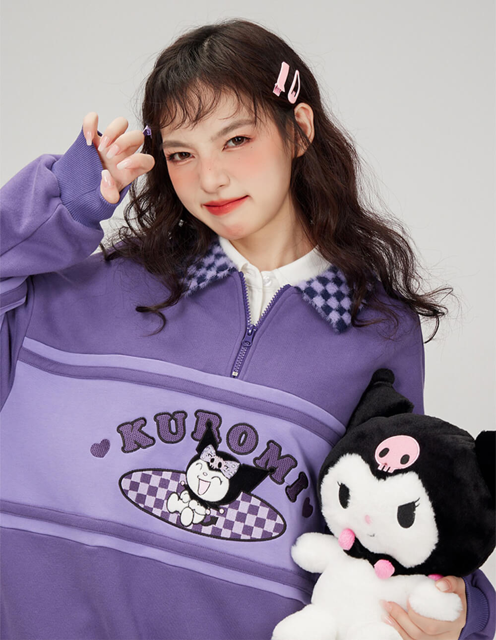 cheerful-kuromi-half-zip-sweatshirt-purple