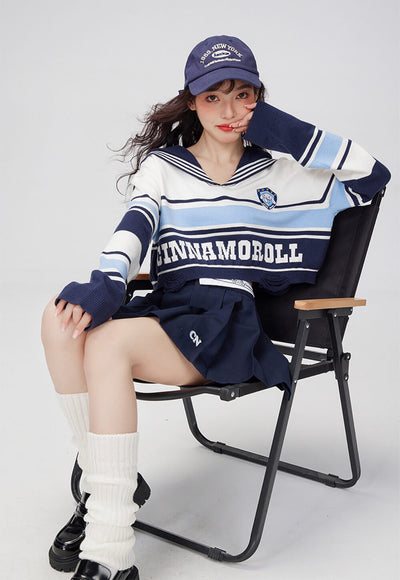 cinnamoroll-block-color-striped-sailor-collar-sports-crop-sweater