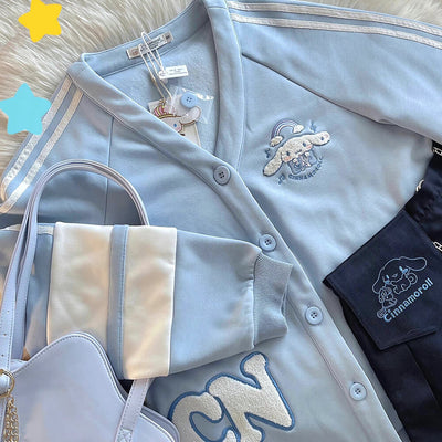 cinnamoroll-chenille-v-neck-striped-patched-jersey-varsity-jacket-ootd