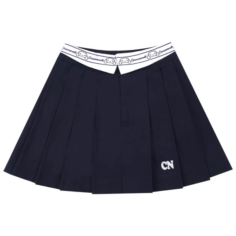 cinnamoroll-embroidery-lapel-collar-pleated-a-line-mini-skirt-in-navy