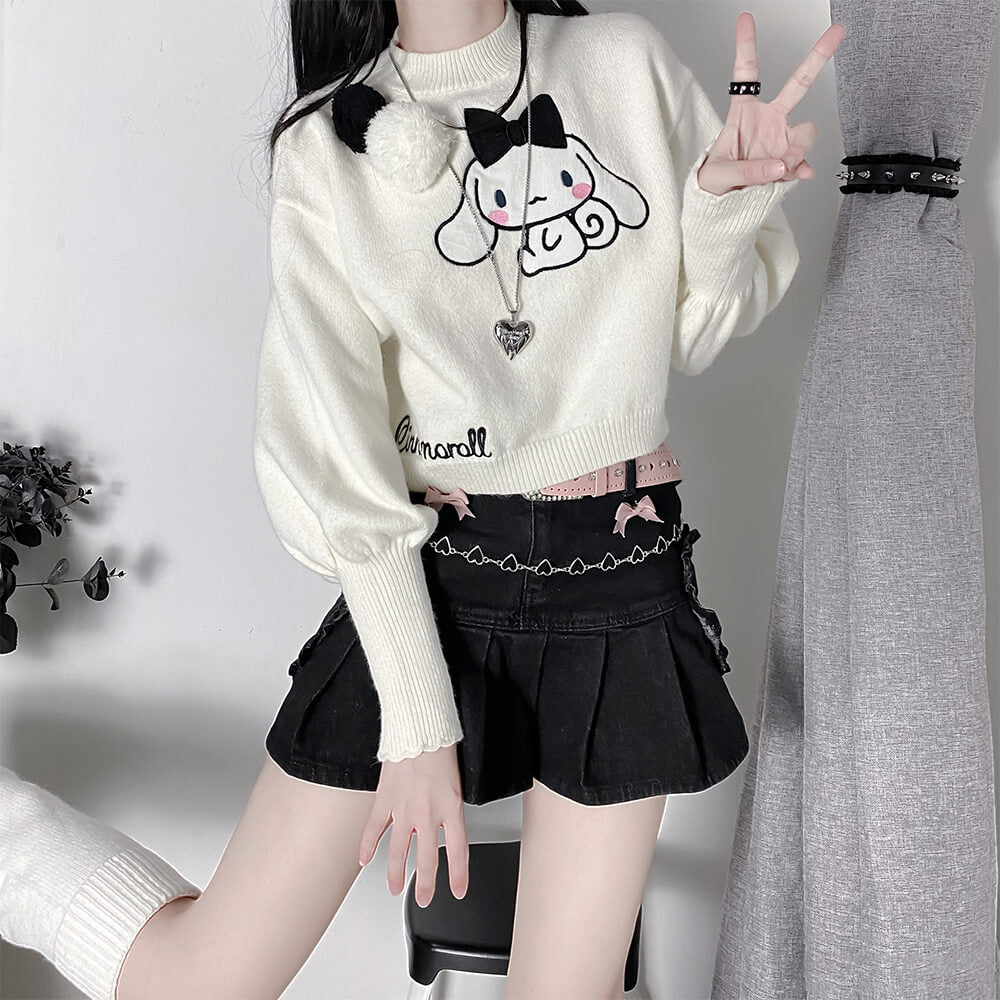 cinnamoroll-embroidery-puff-sleeve-sweater-in-white