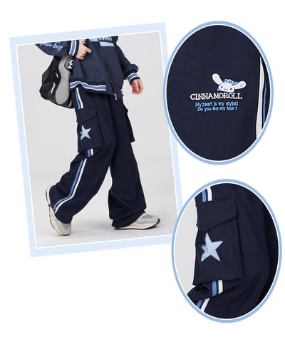 cinnamoroll-embroidery-star-graphic-cargo-trousers