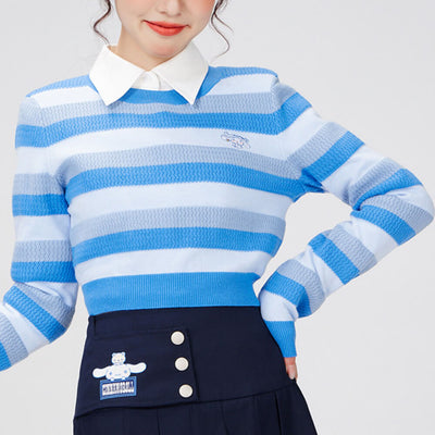 cinnamoroll-slim-fit-round-neck-blue-gradient-striped-crop-sweater-pullover