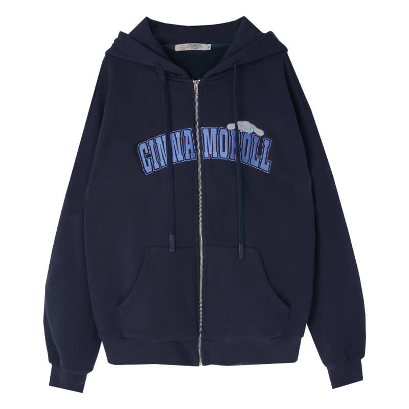 cinnamoroll-zip-up-drawstring-hooded-sweatshirt-coat-in-navy