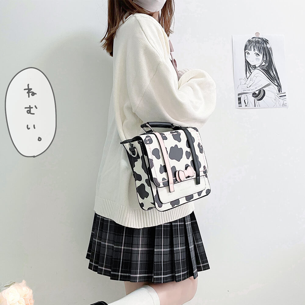 cow-pattern-design-bow-square-bag-model-display