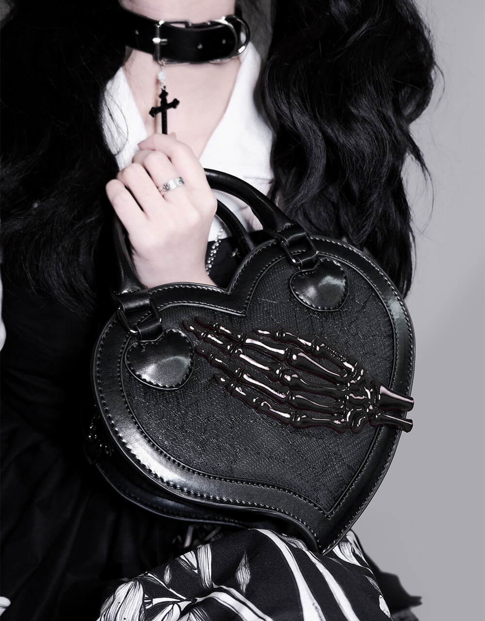 Detachable Skull Claw Heart Shaped Bag Black Skull Claw